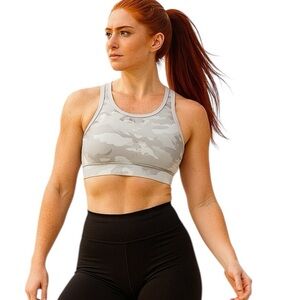 Avia Medium Racerback Sports Bra Grey White Camouflage Camo Workout Athletic